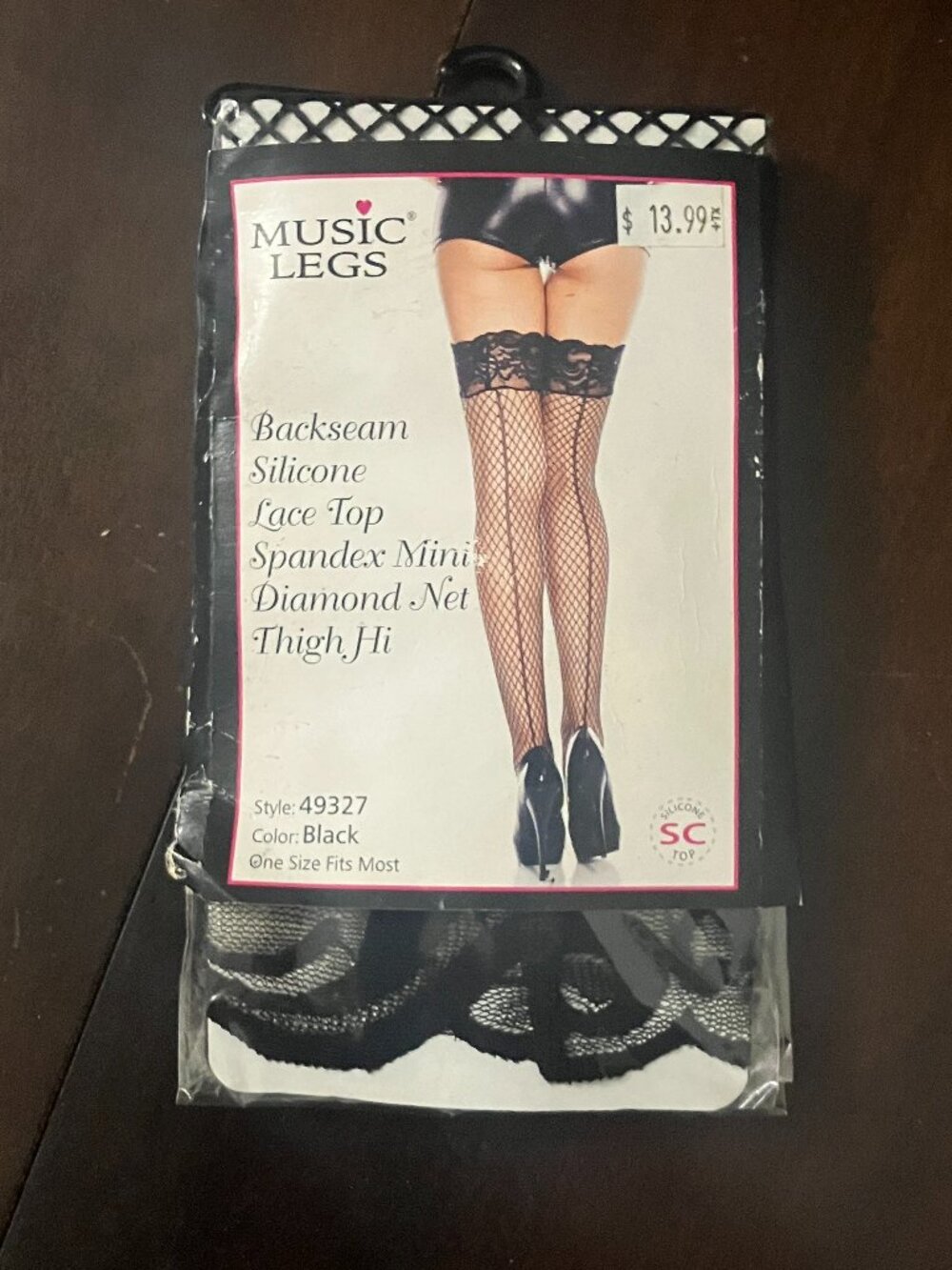 Music Legs 49327 Diamond Net Fishnet Thigh High Lace Silicone Top Stockings